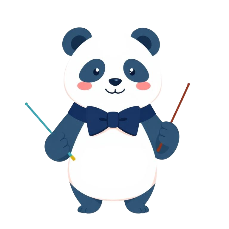 Friendly panda conductor mascot